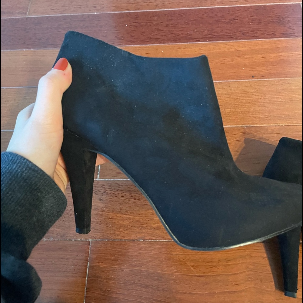 Black suede healed booties size 7